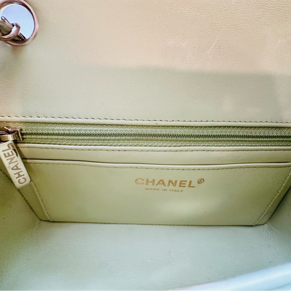 Chanel Mini Rectangular Flap Bag Light Green Lamb… - image 4